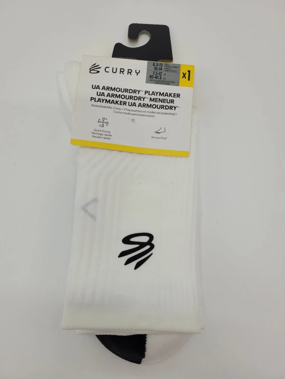 UA CURRY Mid Crew Socks Playmaker Armourdry Large Unisex M8.5-13 W10-14 NEW